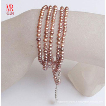 Bracelet long perle de riz à l&#39;eau douce de 2-3 mm